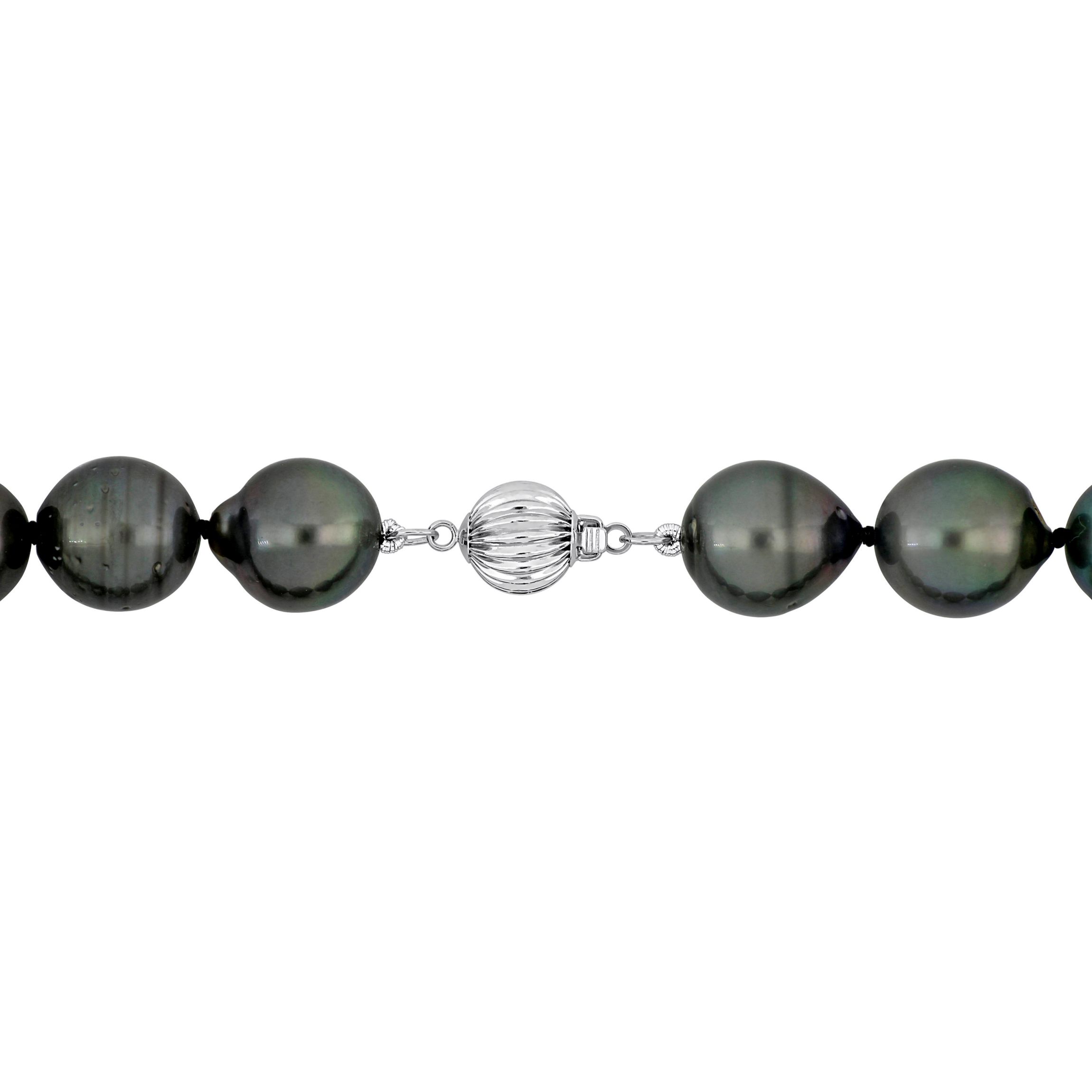 12-15mm Black Tahitian Cultured Pearl Necklace with 14K White Gold Ball Clasp