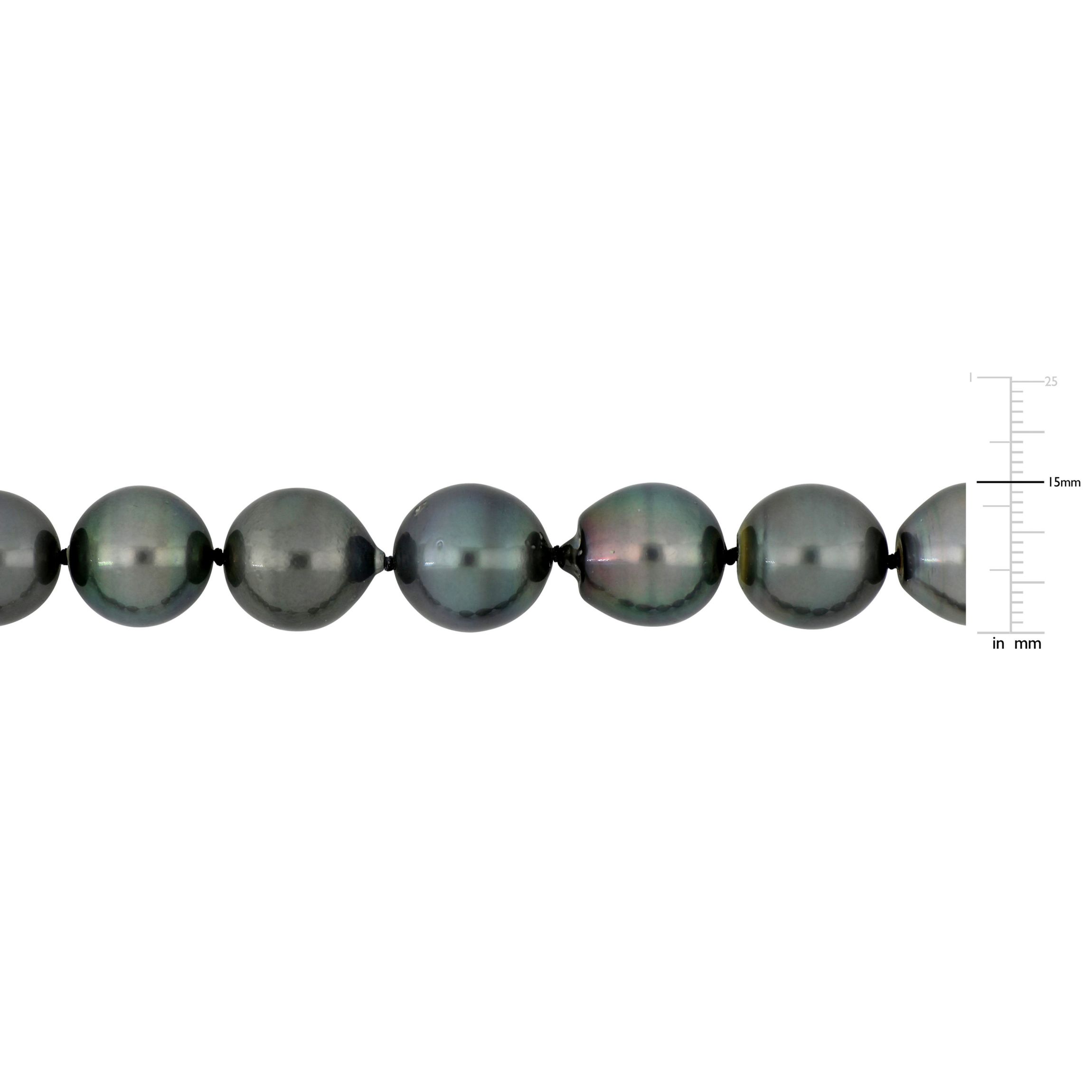 12-15mm Black Tahitian Cultured Pearl Necklace with 14K White Gold Ball Clasp