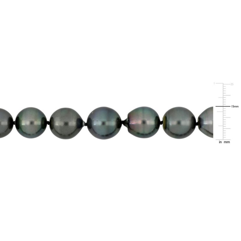 12-15mm Black Tahitian Cultured Pearl Necklace with 14K White Gold Ball Clasp