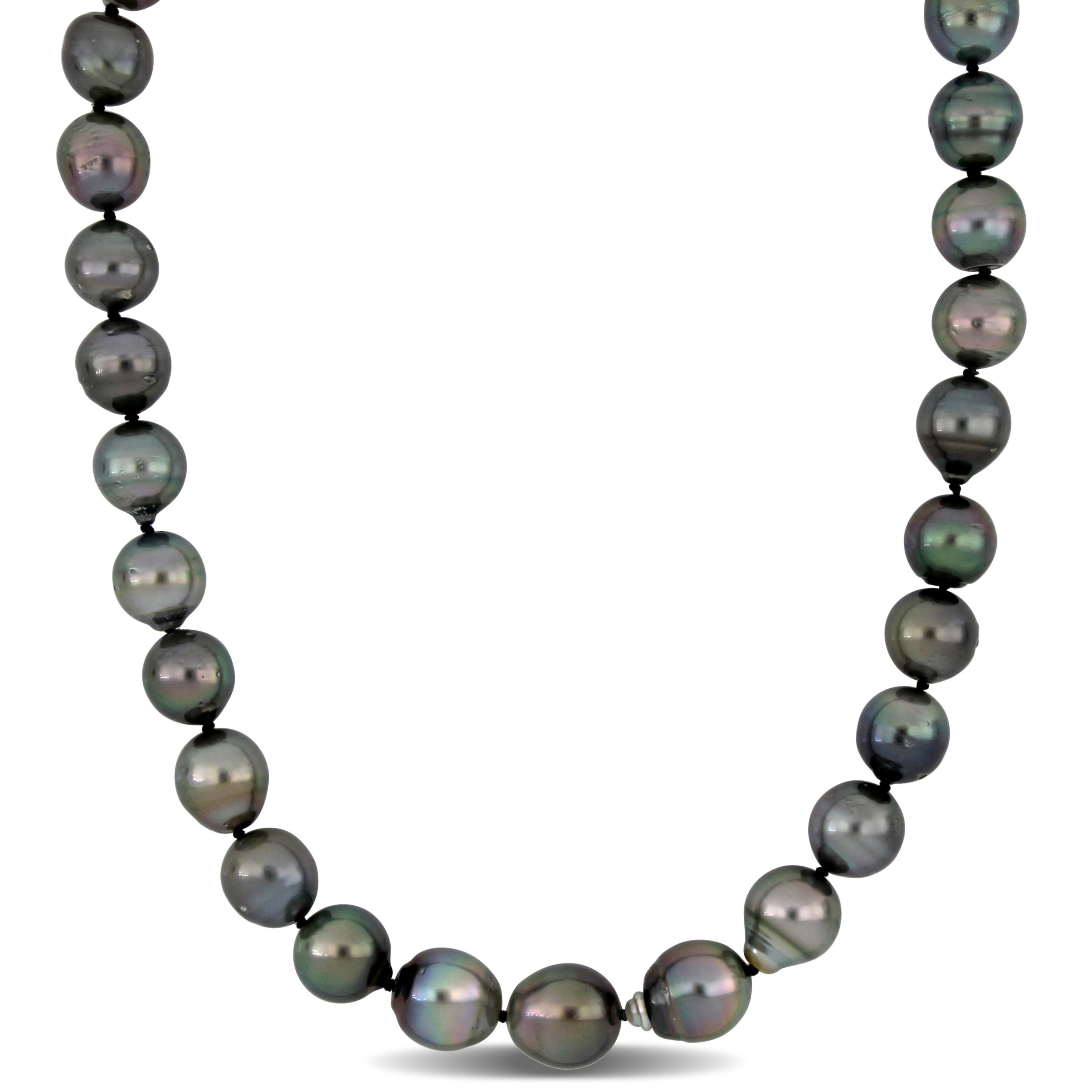 11-13mm Black Tahitian Cultured Pearl Necklace with 14K White Gold Ball Clasp