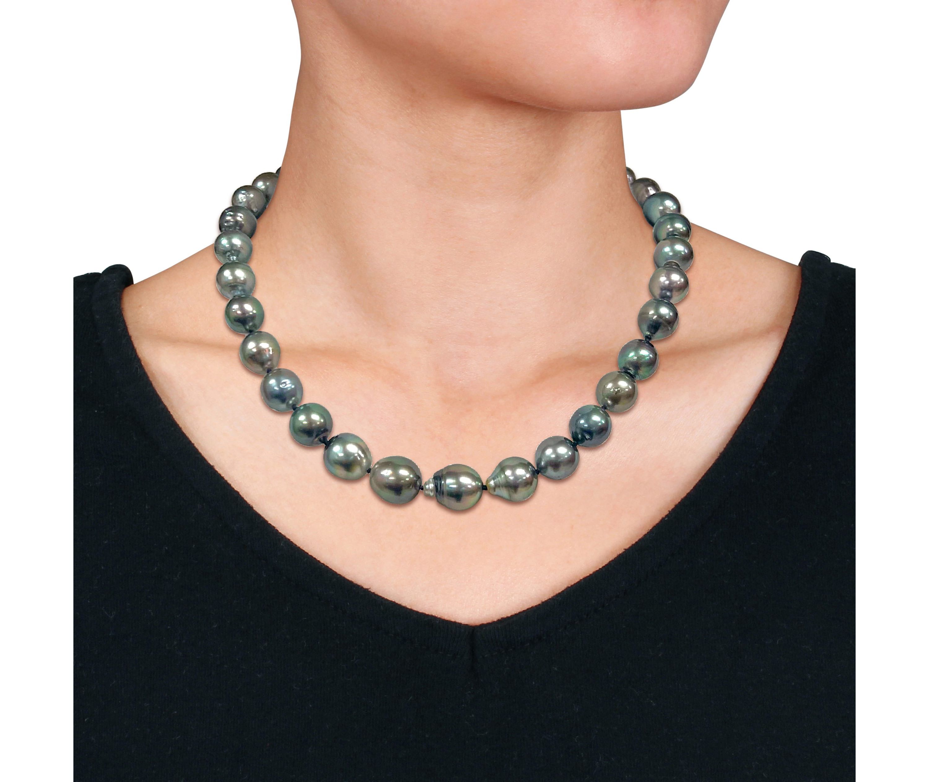 11-13mm Black Tahitian Cultured Pearl Necklace with 14K White Gold Ball Clasp