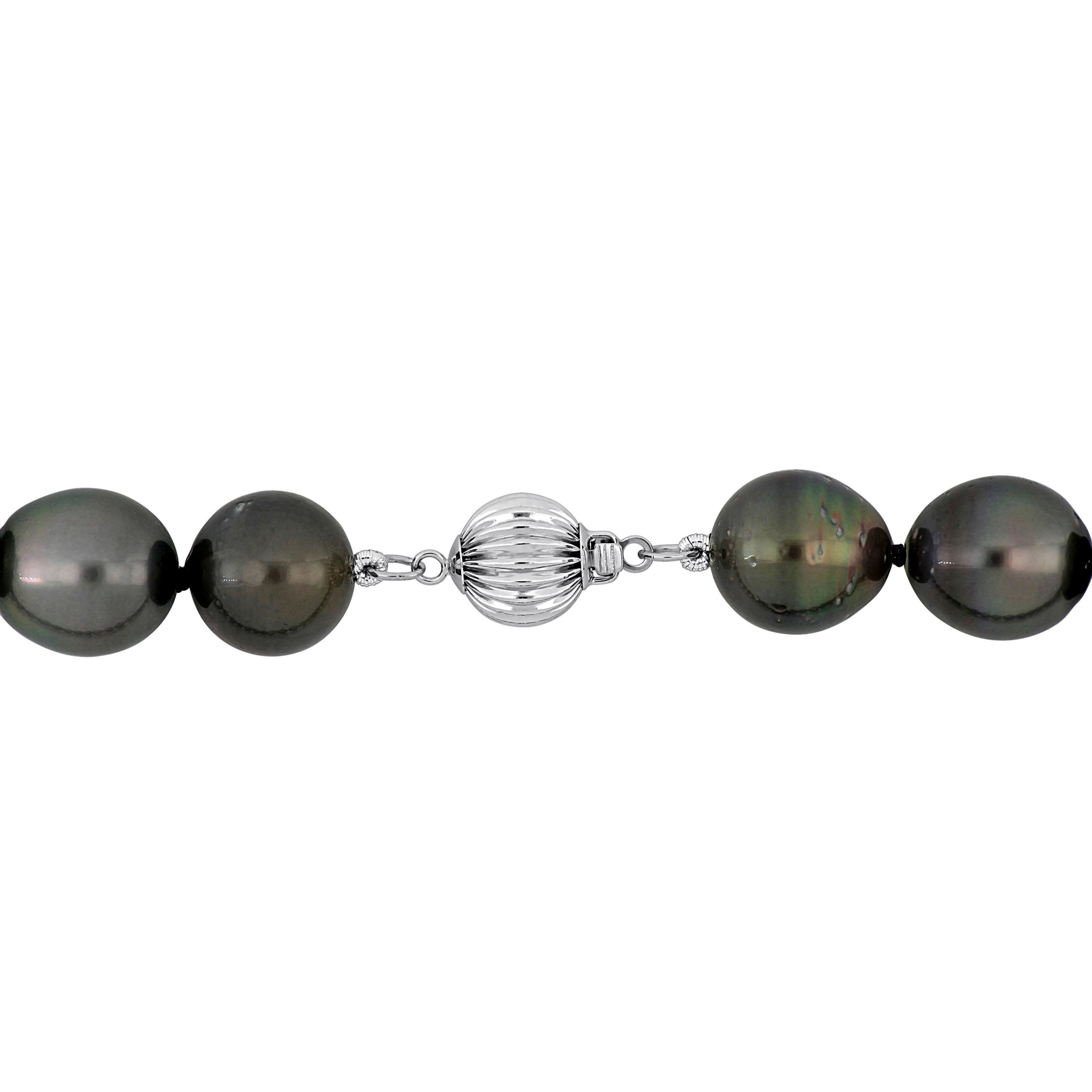 11-13mm Black Tahitian Cultured Pearl Necklace with 14K White Gold Ball Clasp