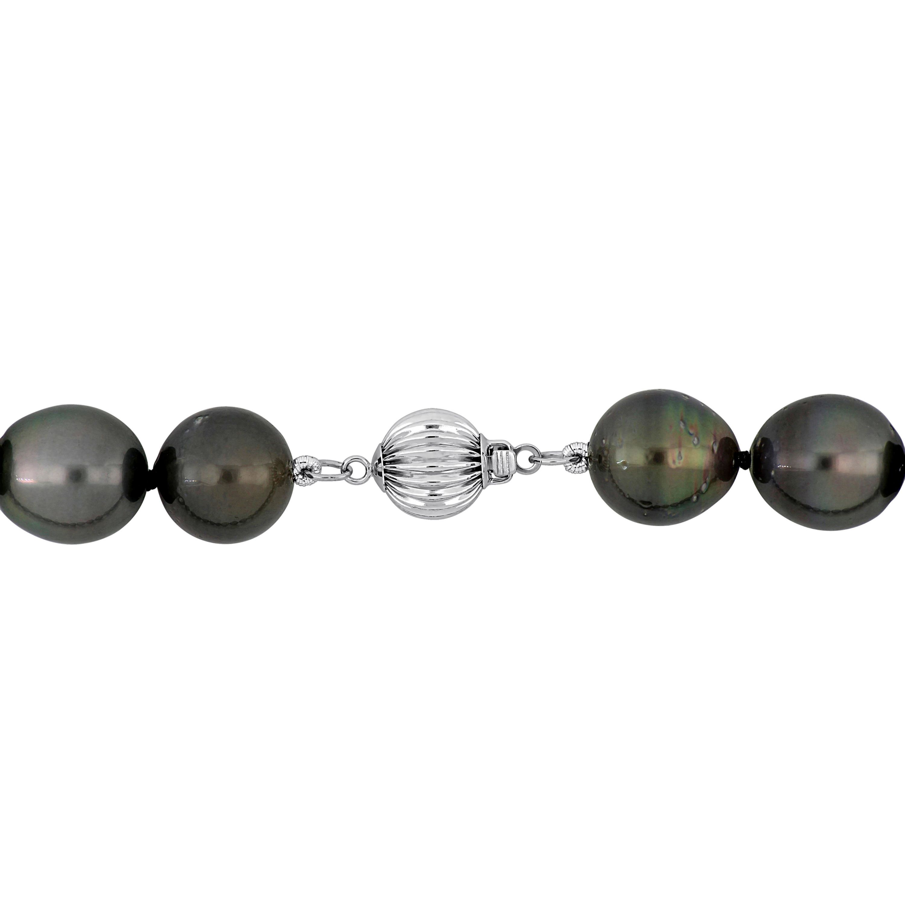 11-13mm Black Tahitian Cultured Pearl Necklace with 14K White Gold Ball Clasp