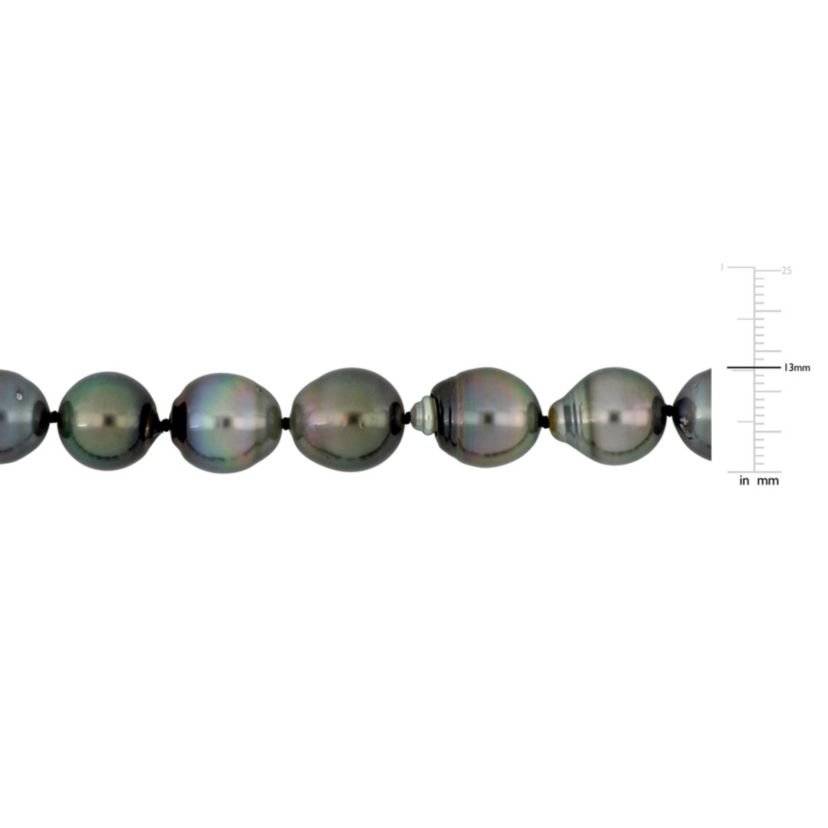 11-13mm Black Tahitian Cultured Pearl Necklace with 14K White Gold Ball Clasp