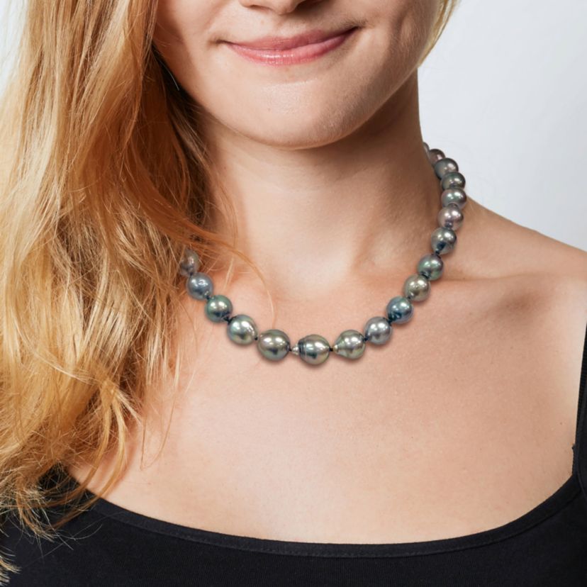 11-13mm Black Tahitian Cultured Pearl Necklace with 14K White Gold Ball Clasp