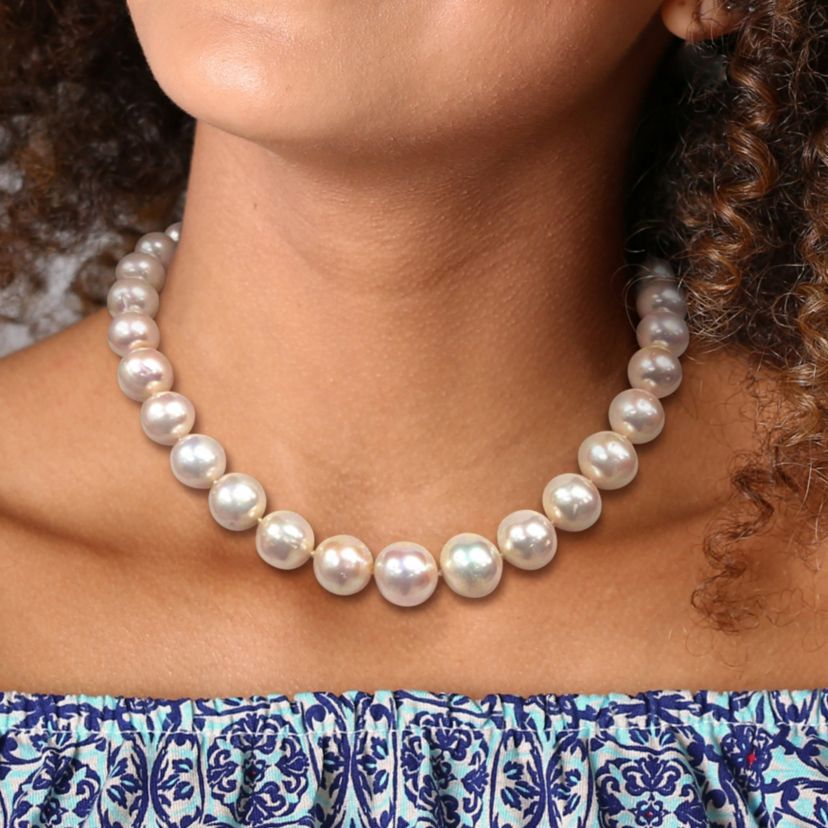 12-14mm Freshwater Cultured Pearl Necklace with 14K Yellow Gold Ball Clasp