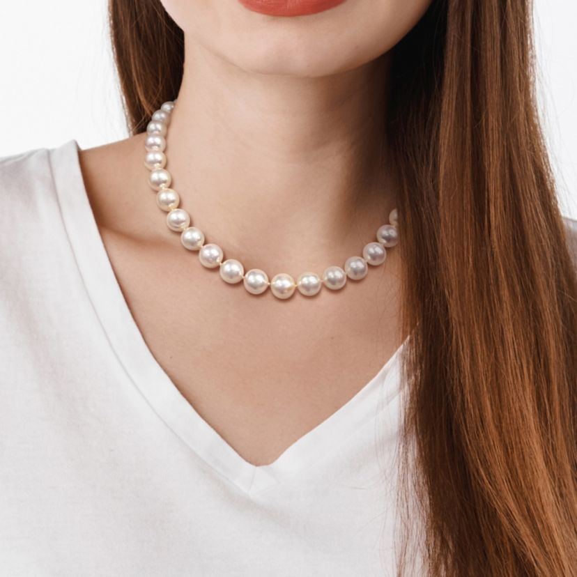 10-11mm Freshwater Cultured Pearl Necklace with 14K Yellow Gold Ball Clasp