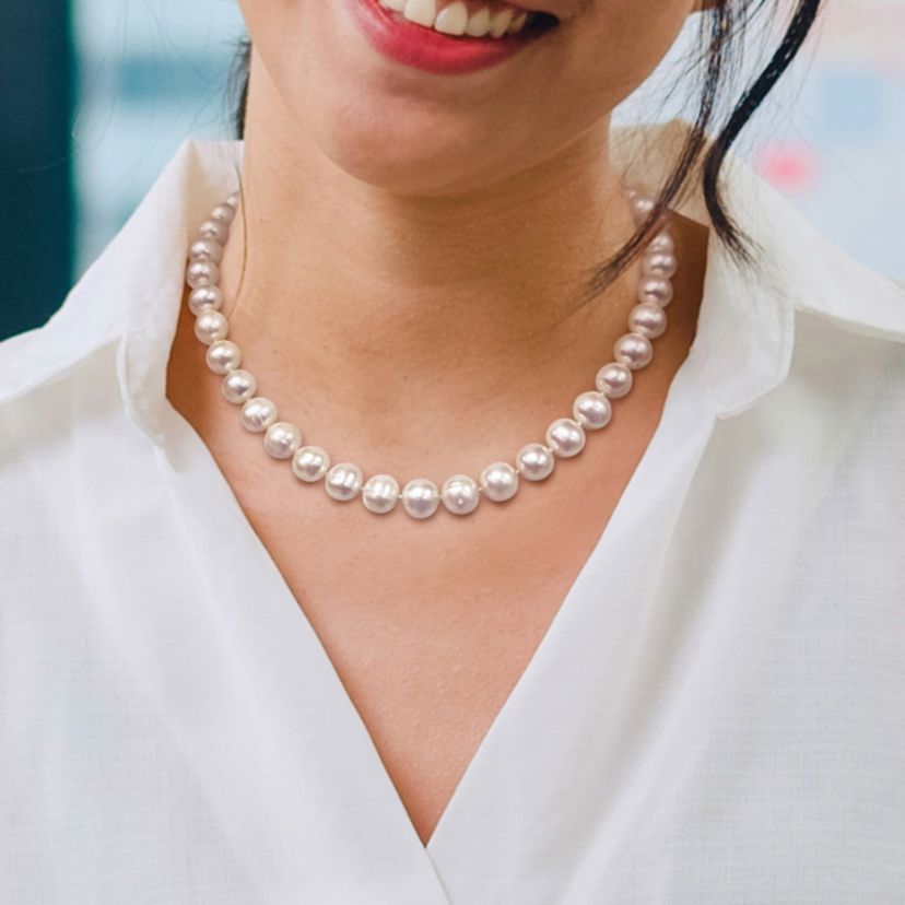 10-11mm Freshwater Cultured Pearl Necklace with 14K Yellow Gold Ball Clasp