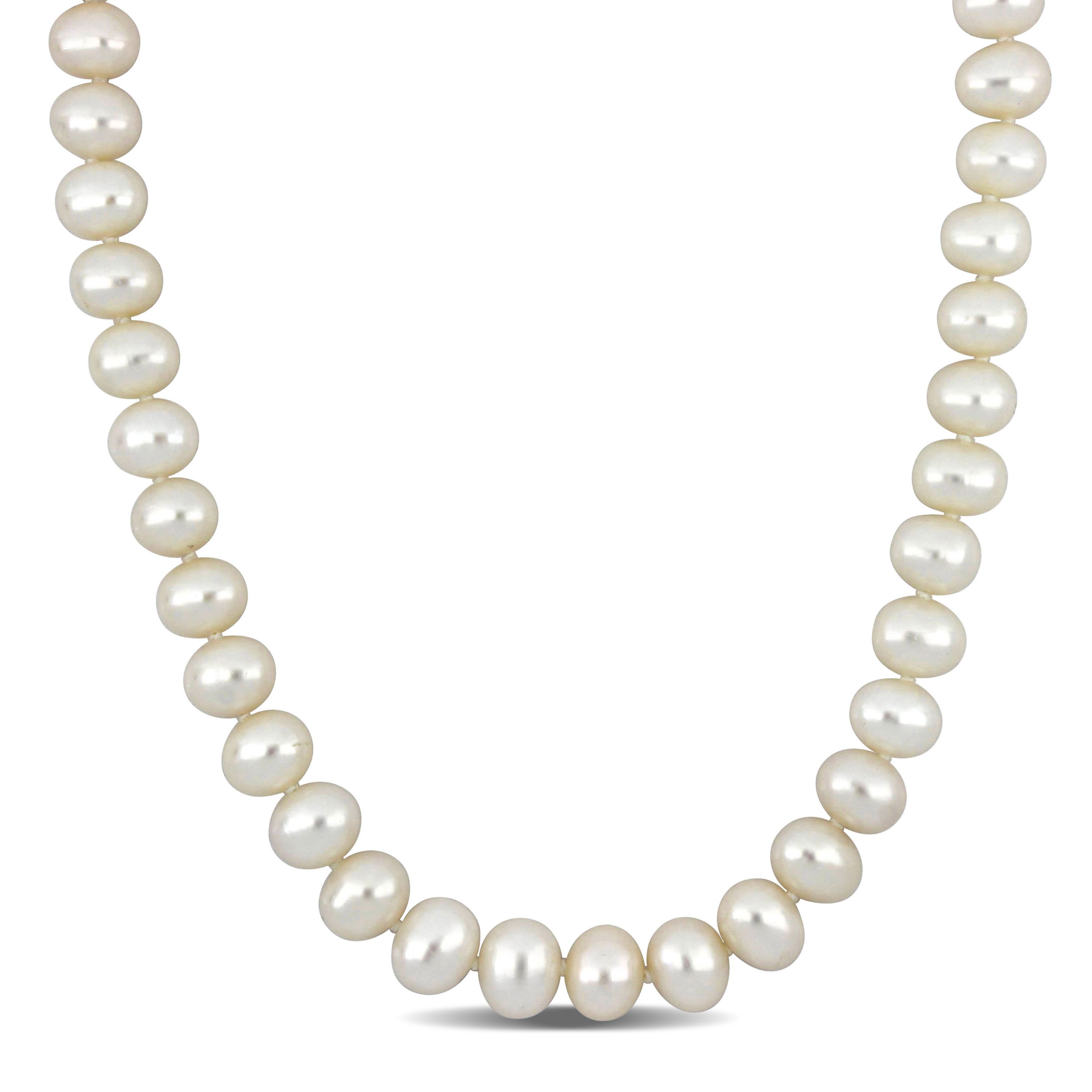 8-9mm Freshwater Cultured Pearl Necklace with 14K Yellow Gold Fisheye Clasp