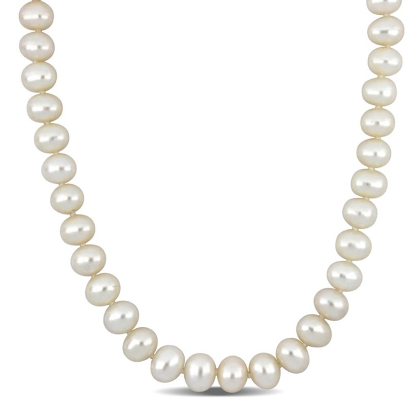 8-9mm Freshwater Cultured Pearl Necklace with 14K Yellow Gold Fisheye Clasp