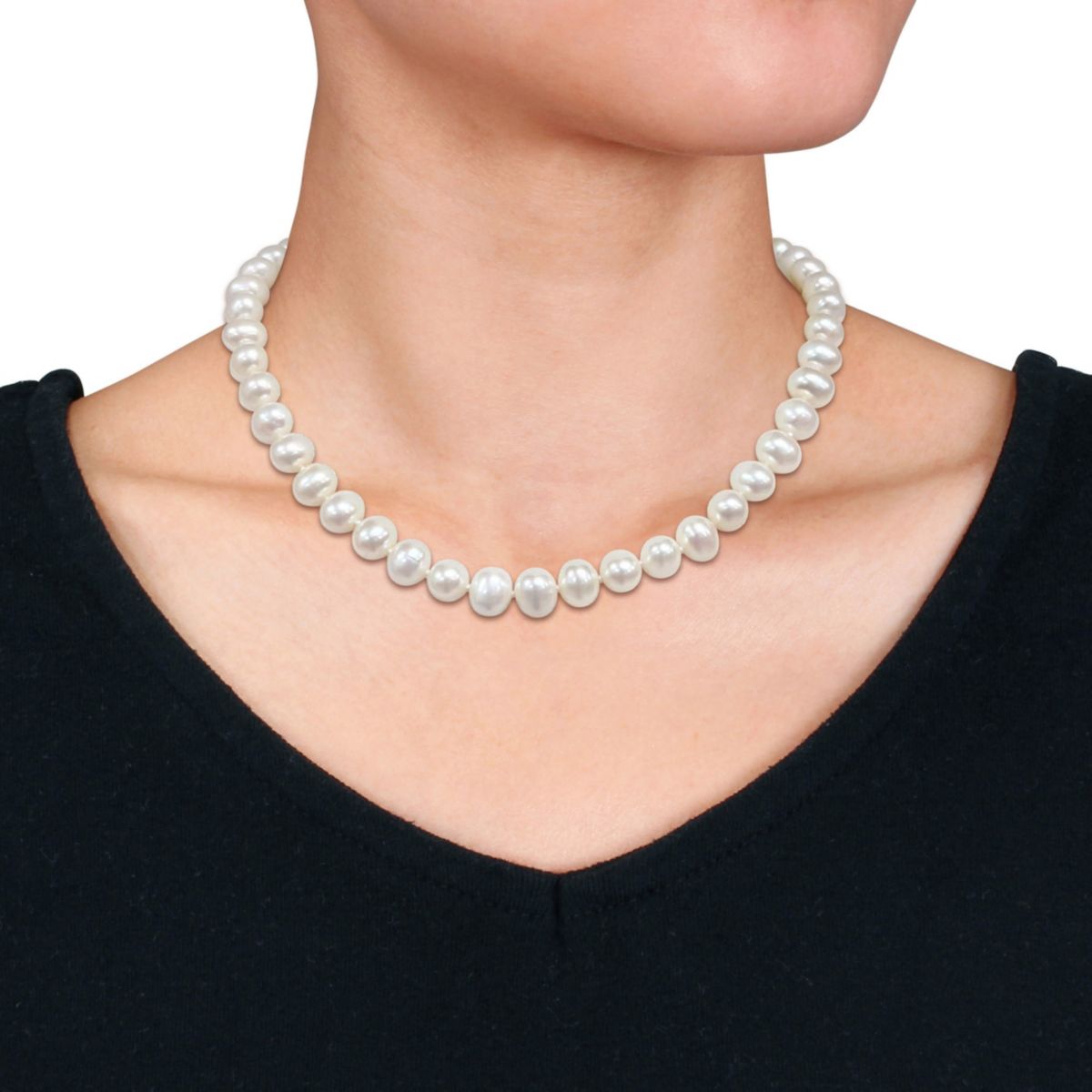 8-9mm Freshwater Cultured Pearl Necklace with 14K Yellow Gold Fisheye Clasp