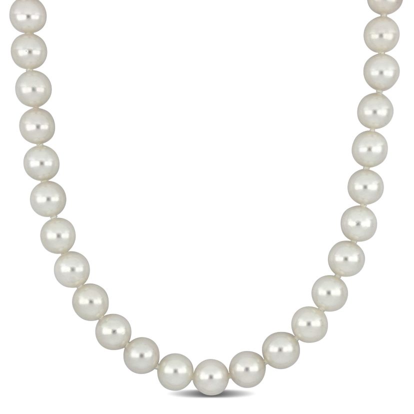 9-9.5mm Japanese Akoya Cultured Pearl Necklace with 14K Yellow Gold Fisheye Clasp