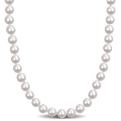 Belk & Co 7.5-8mm Japanese Akoya Cultured Pearl Necklace with 14K Yellow Gold Fisheye Clasp, 18 in