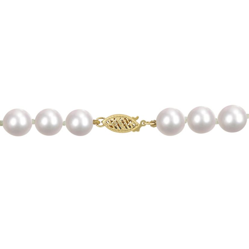 7.5-8mm Japanese Akoya Cultured Pearl Necklace with 14K Yellow Gold Fisheye Clasp