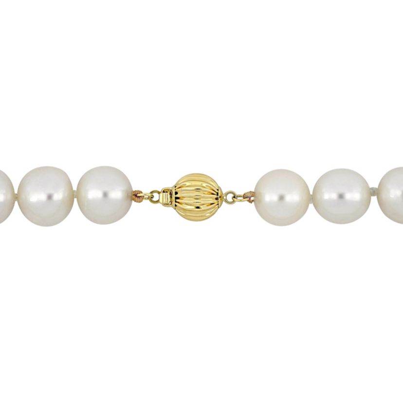 10-11mm Freshwater Cultured Pearl Necklace with 14K Yellow Gold Ball Clasp