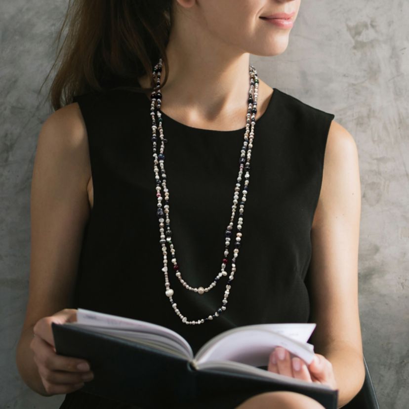 3-9mm Multi-Color  Freshwater Cultured Pearl Endless Necklace