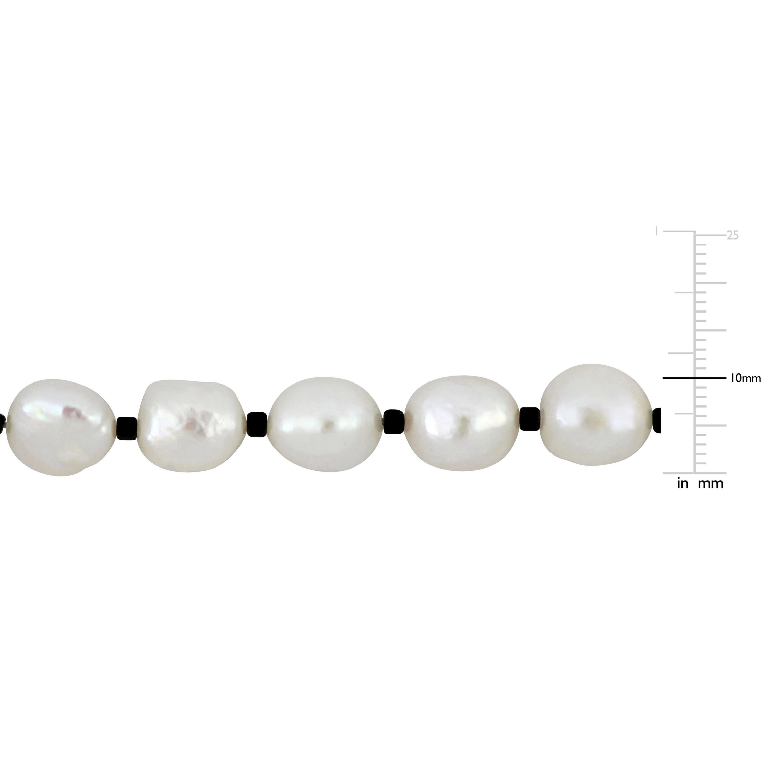 9-10mm Freshwater Cultured Pearl and Black Spinel Beads Necklace with Sterling Silver Lobster clasp