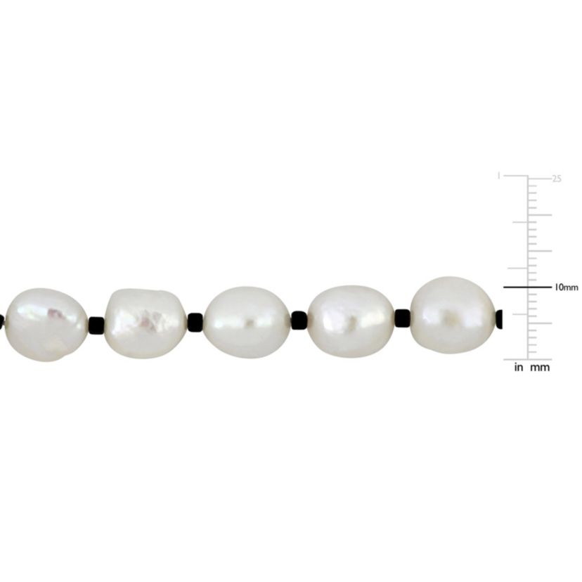 9-10mm Freshwater Cultured Pearl and Black Spinel Beads Necklace with Sterling Silver Lobster clasp
