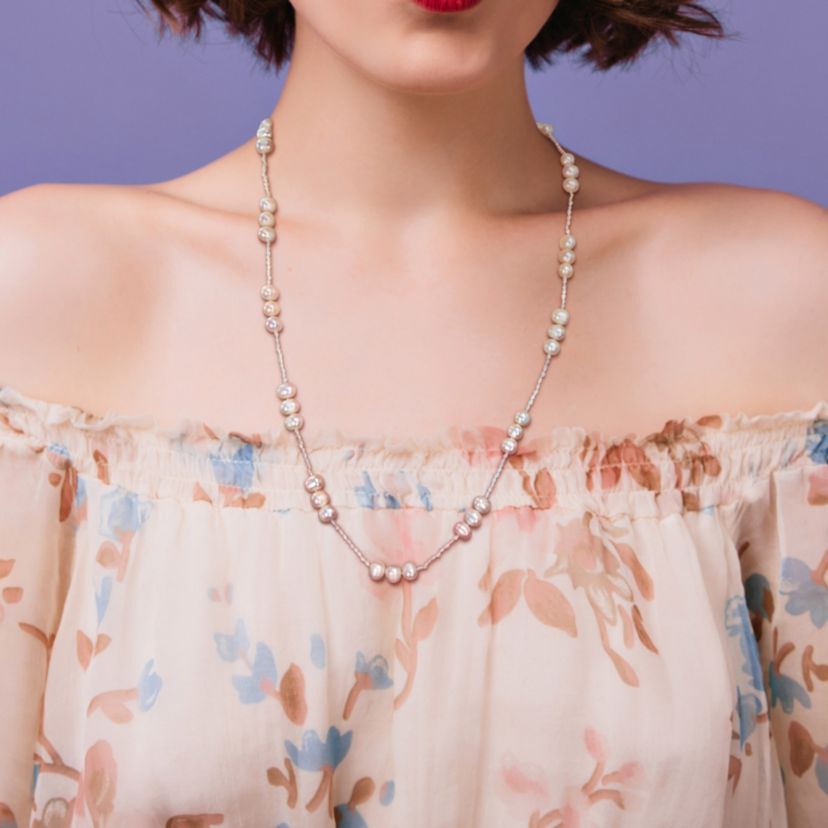 2-8mm Freshwater Cultured Pearl Station Endless Necklace