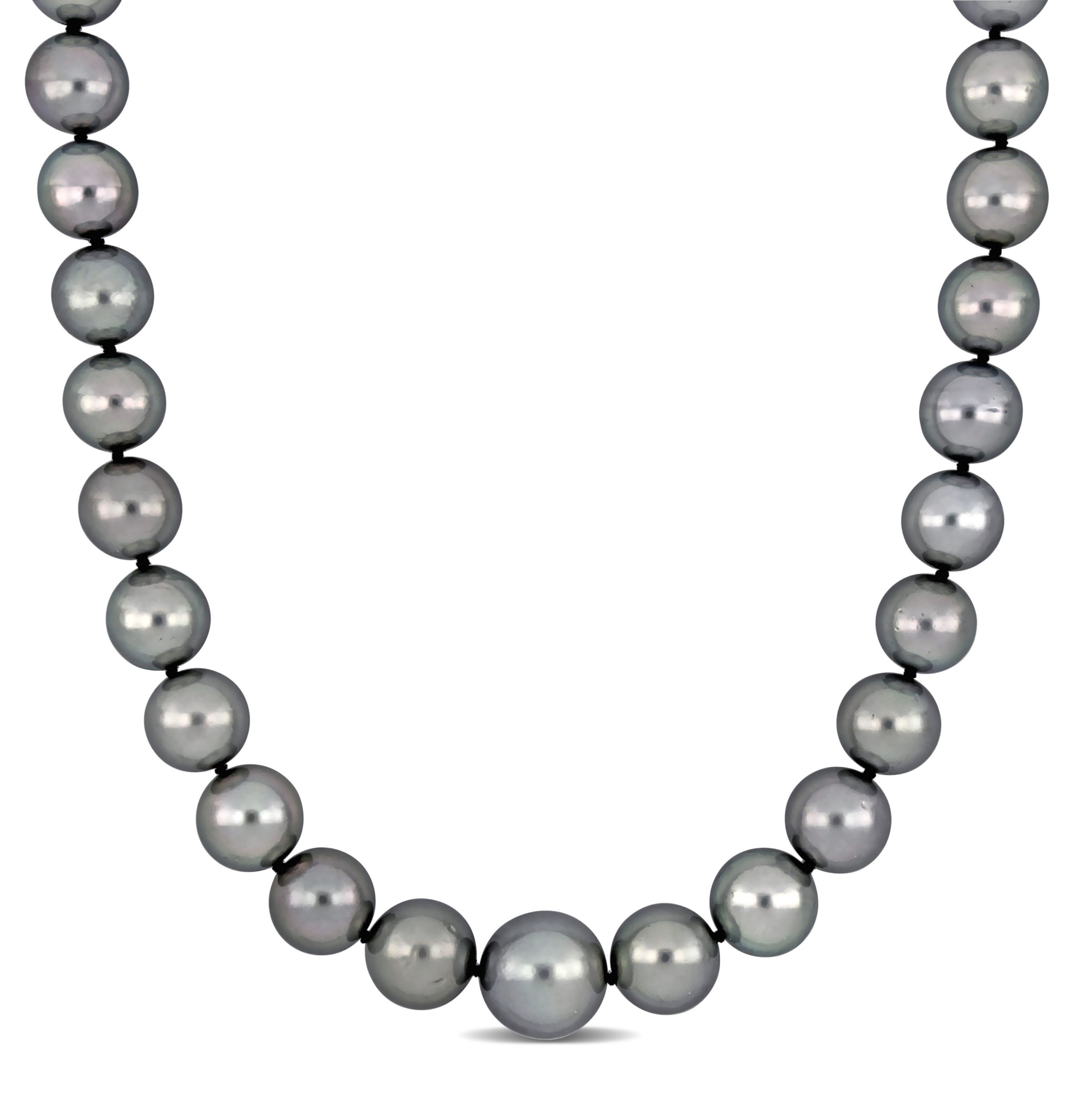 10-12mm Platinum Tahitian Cultured Pearl Necklace with 14K White Gold Ball Clasp with Diamond Accent