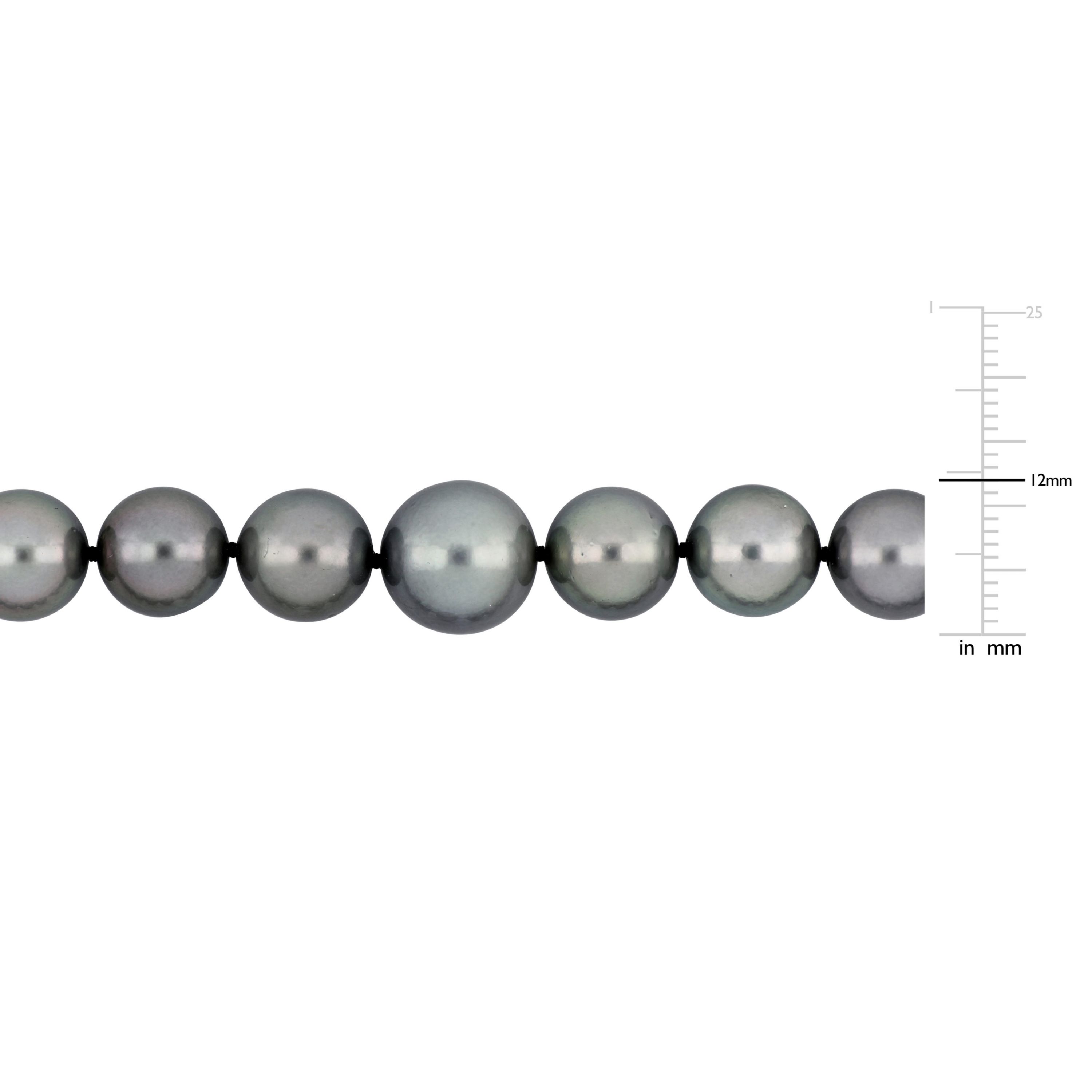 10-12mm Platinum Tahitian Cultured Pearl Necklace with 14K White Gold Ball Clasp with Diamond Accent