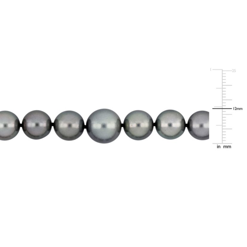 10-12mm Platinum Tahitian Cultured Pearl Necklace with 14K White Gold Ball Clasp with Diamond Accent