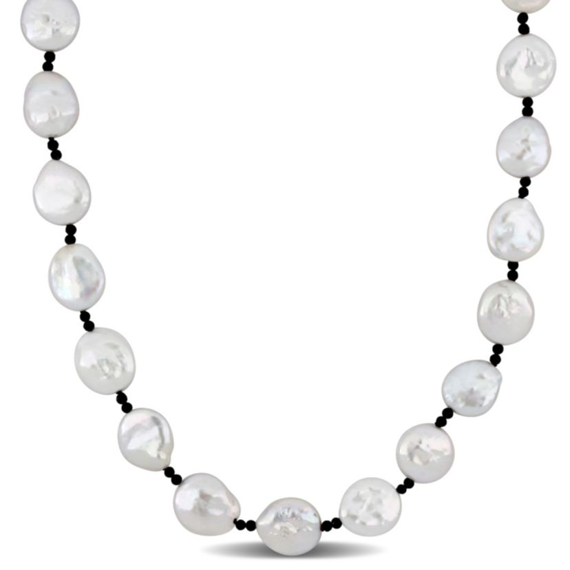 14-15mm Freshwater Cultured Pearl and Black Spinel Beads Endless Necklace