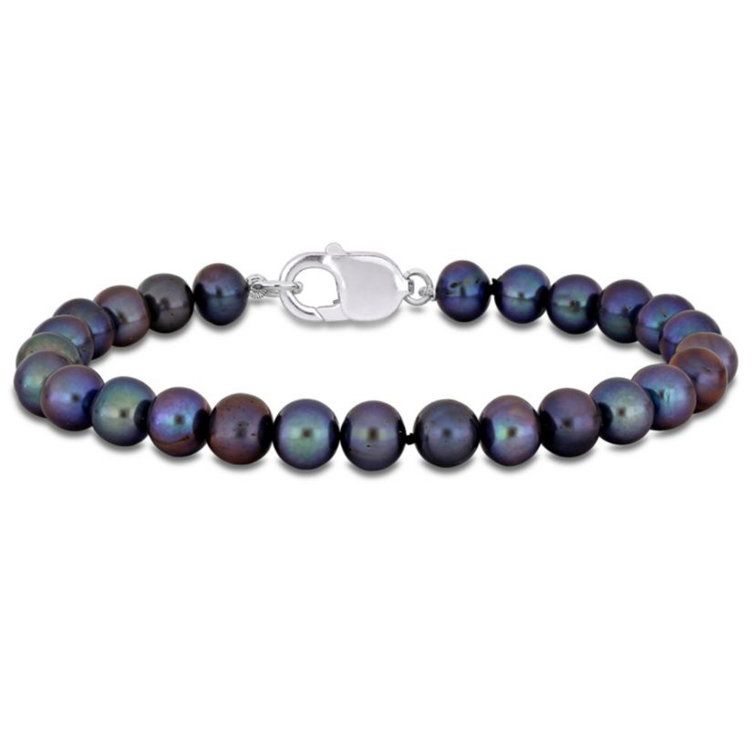 8-8.5mm Black Freshwater Cultured Pearl Anklet with Sterling Silver Lobster Clasp