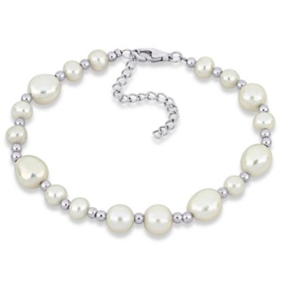 Belk & Co 5-10mm Freshwater Cultured Pearl Bracelet with Sterling Silver Beads, White