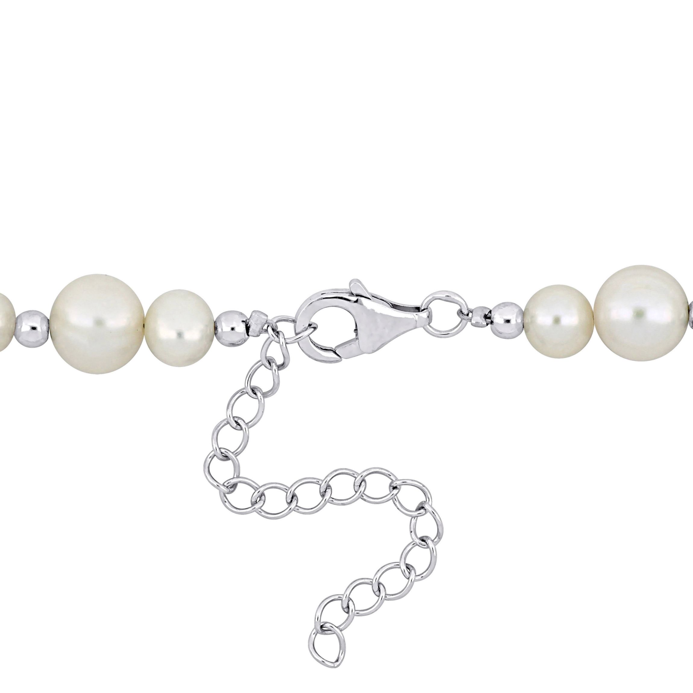 5-10mm Freshwater Cultured Pearl Necklace with Silvertone Beads