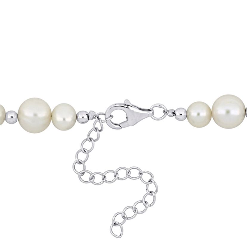 5-10mm Freshwater Cultured Pearl Necklace with Silvertone Beads