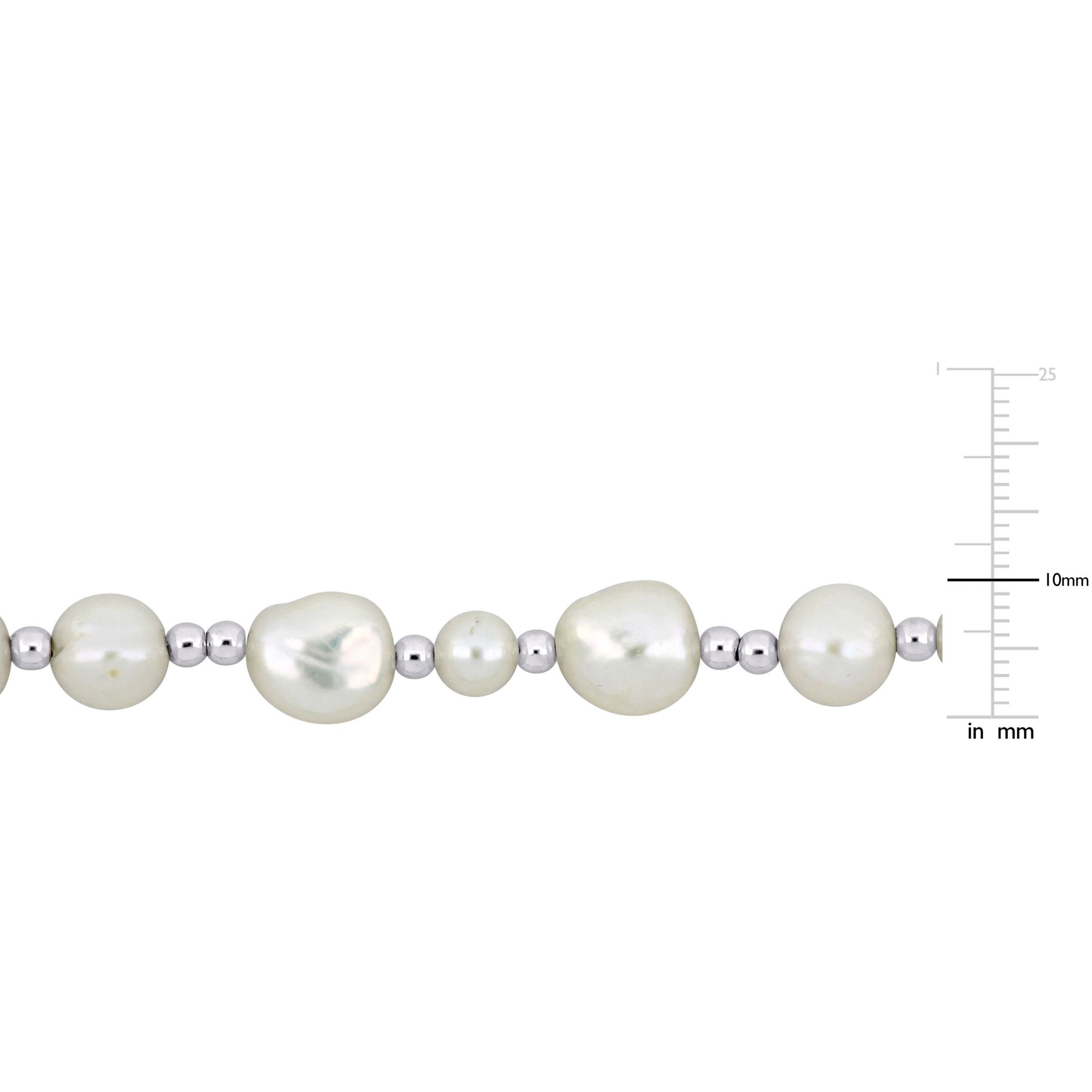 5-10mm Freshwater Cultured Pearl Necklace with Silvertone Beads