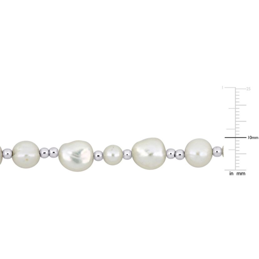 5-10mm Freshwater Cultured Pearl Necklace with Silvertone Beads