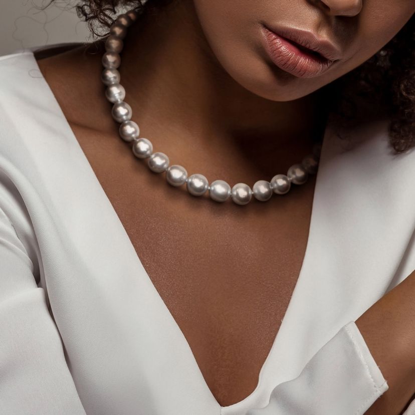 9-12mm South Sea Cultured Pearl Necklace with 14K Yellow Gold Ball Clasp