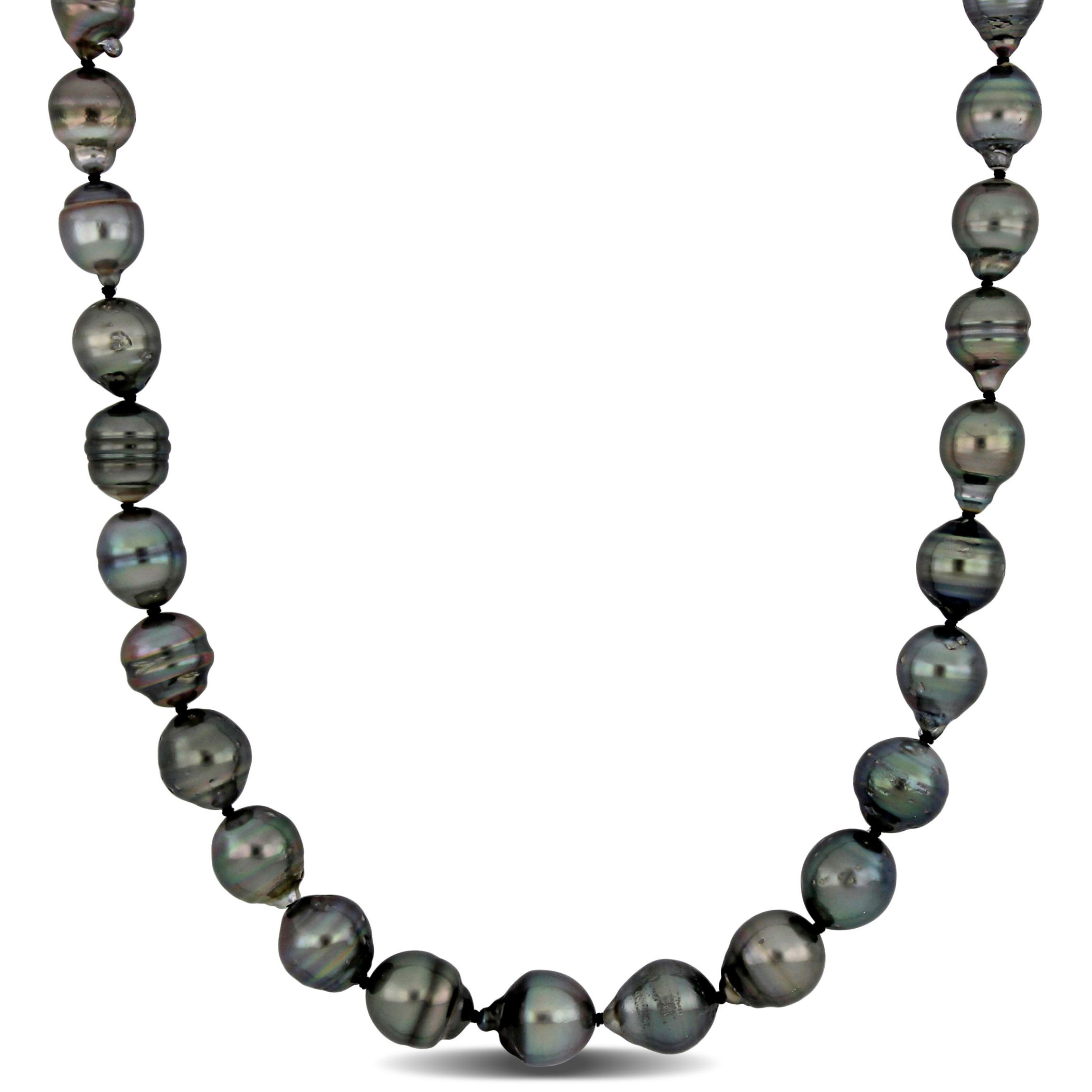 8-10mm Black Tahitian Cultured Pearl Necklace with 14K White Gold Ball Clasp