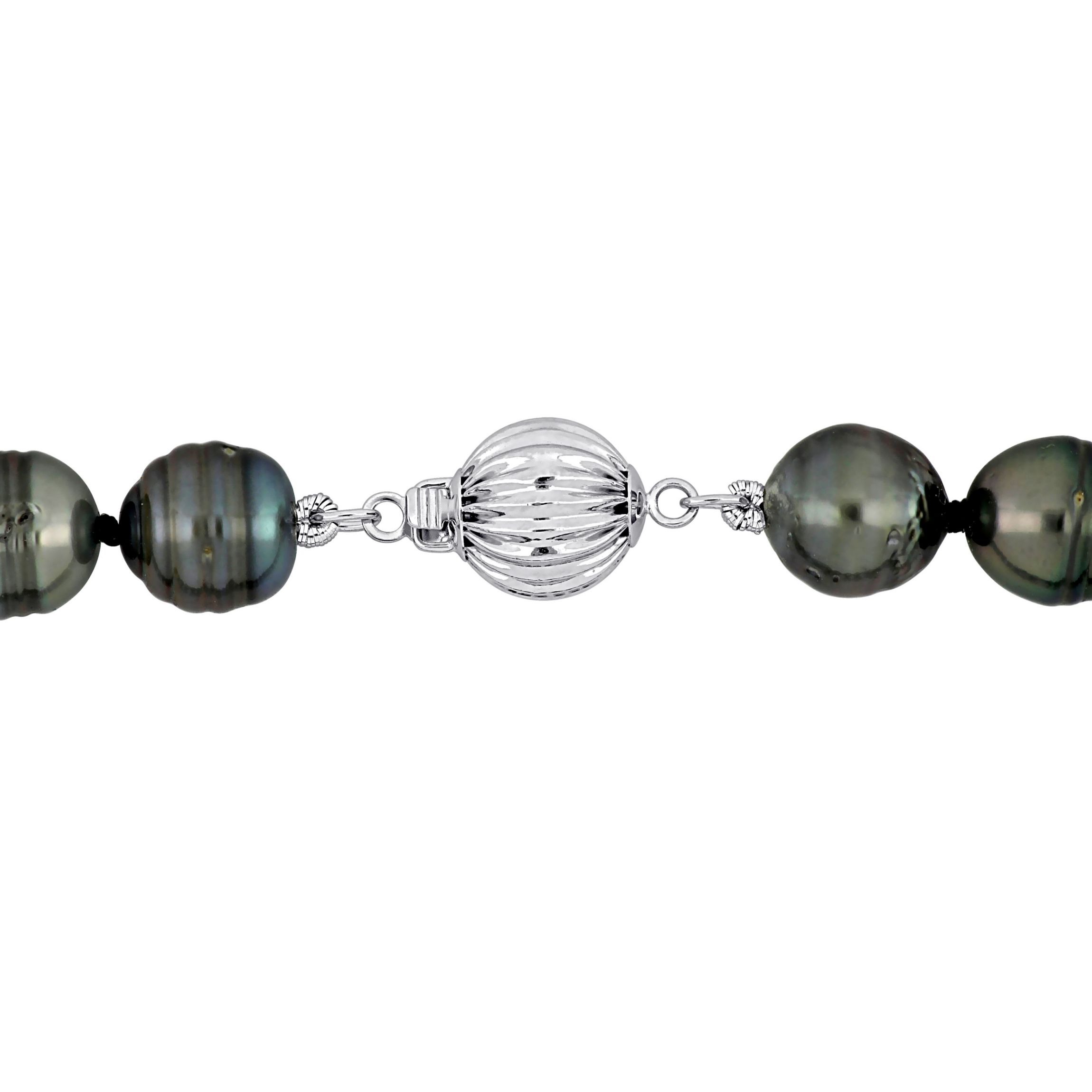 8-10mm Black Tahitian Cultured Pearl Necklace with 14K White Gold Ball Clasp