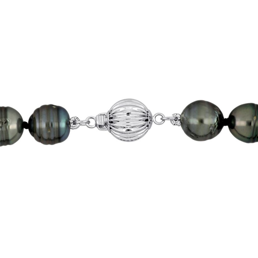 8-10mm Black Tahitian Cultured Pearl Necklace with 14K White Gold Ball Clasp