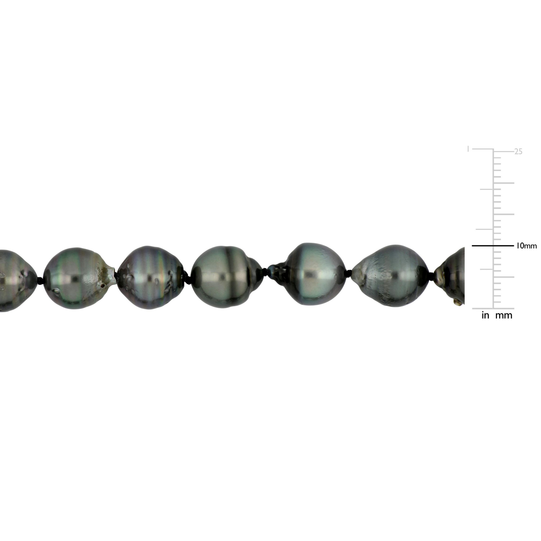 8-10mm Black Tahitian Cultured Pearl Necklace with 14K White Gold Ball Clasp