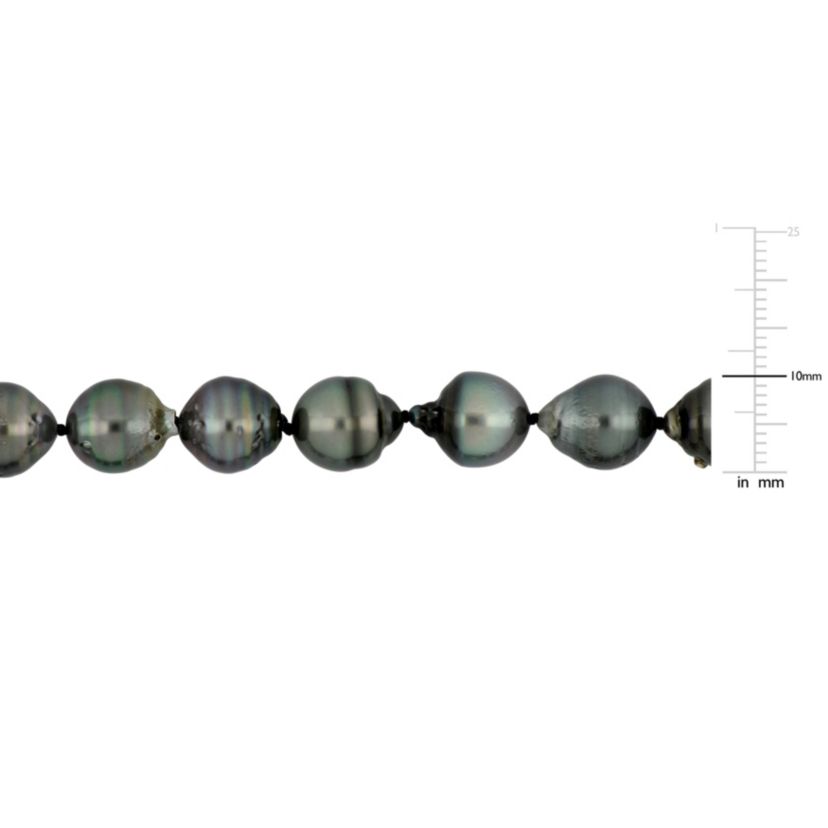 8-10mm Black Tahitian Cultured Pearl Necklace with 14K White Gold Ball Clasp