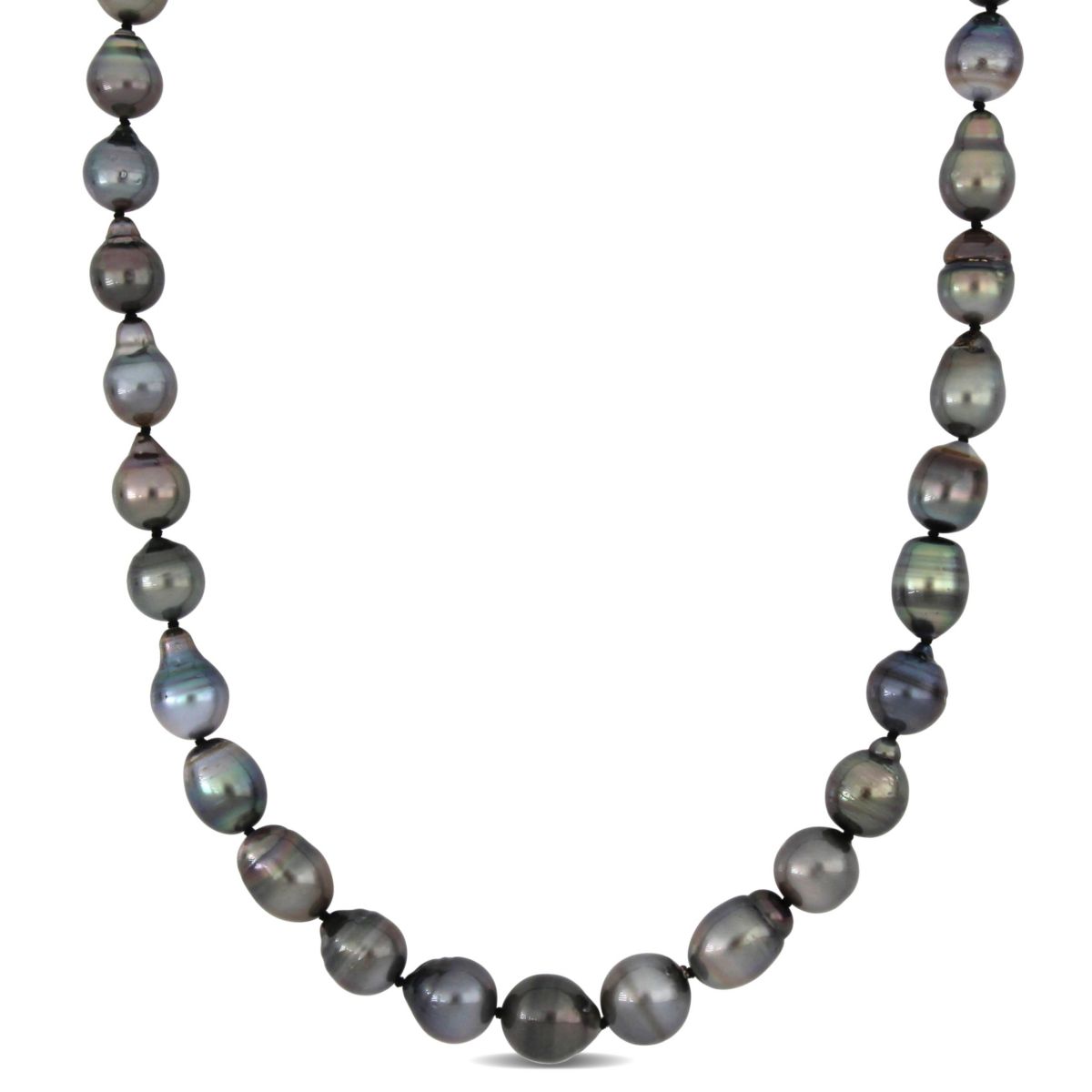 8-11mm Black Tahitian Cultured Pearl Necklace with Sterling Silver Ball Clasp
