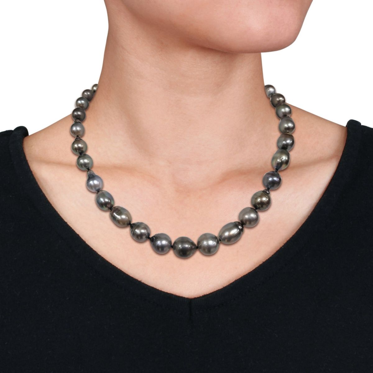 8-11mm Black Tahitian Cultured Pearl Necklace with Sterling Silver Ball Clasp