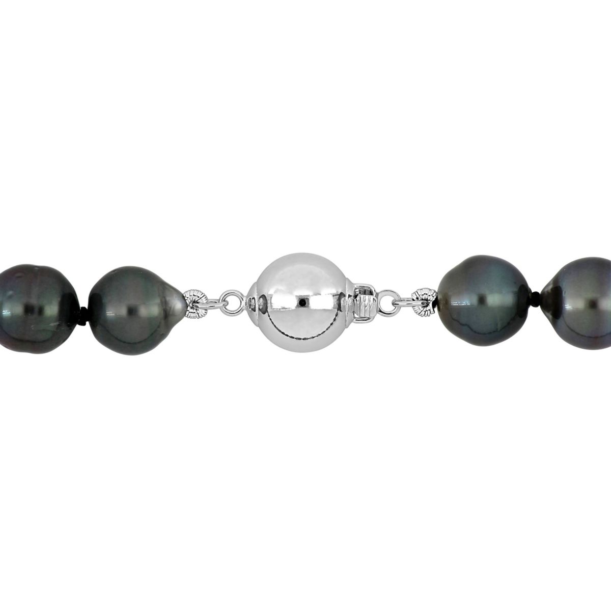 8-11mm Black Tahitian Cultured Pearl Necklace with Sterling Silver Ball Clasp