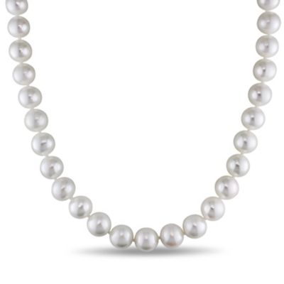 Belk & Co 10-11mm Freshwater Cultured Pearl Necklace with 14K White Gold Matte Ball Clasp with Diamond Accent