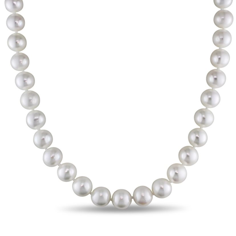 10-11mm Freshwater Cultured Pearl Necklace with 14K White Gold Matte Ball Clasp with Diamond Accent