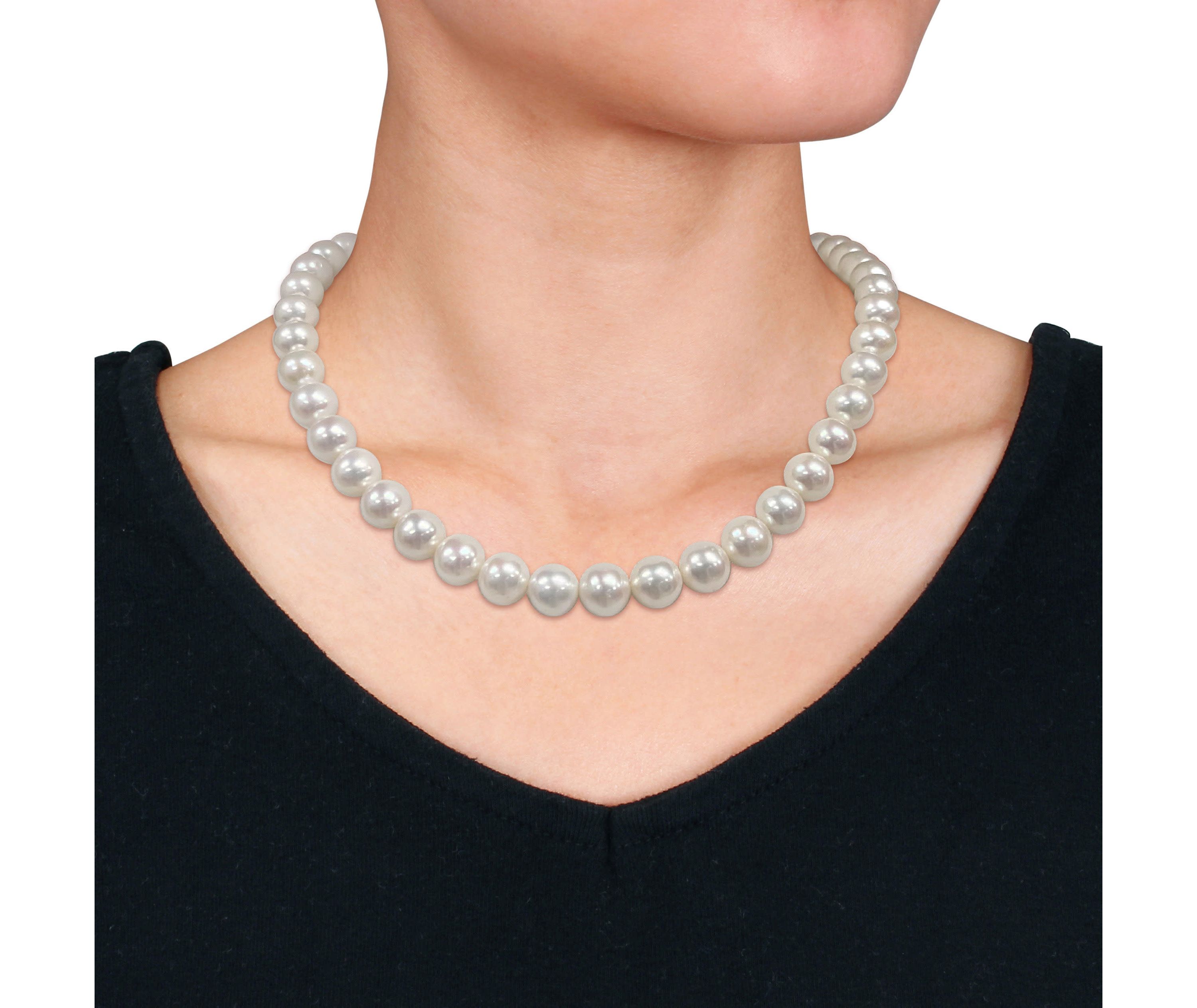 10-11mm Freshwater Cultured Pearl Necklace with 14K White Gold Matte Ball Clasp with Diamond Accent