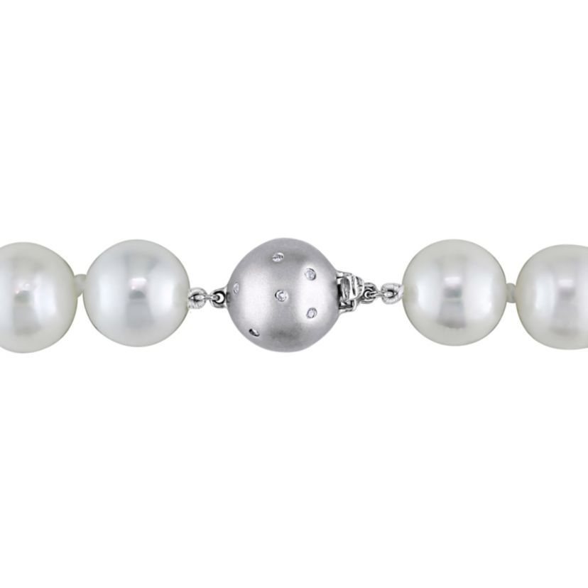 10-11mm Freshwater Cultured Pearl Necklace with 14K White Gold Matte Ball Clasp with Diamond Accent