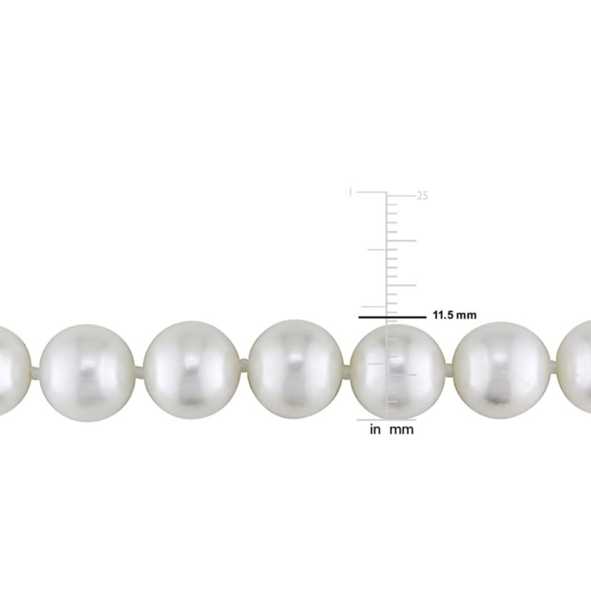 10-11mm Freshwater Cultured Pearl Necklace with 14K White Gold Matte Ball Clasp with Diamond Accent