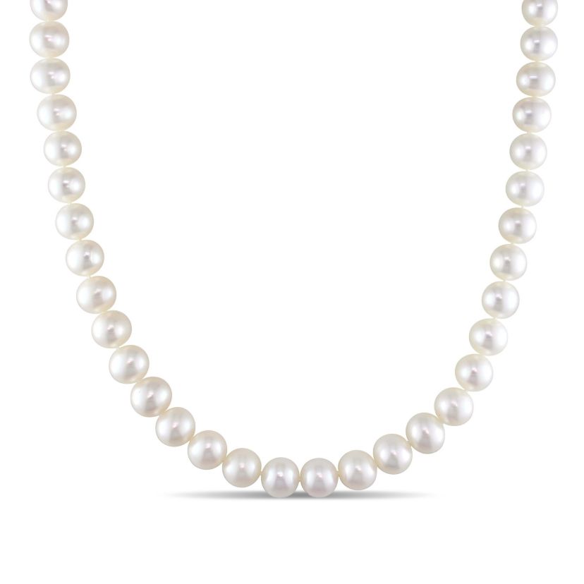 7-7.5mm Freshwater Cultured Pearl Necklace with 14K Yellow Gold Fisheye Clasp