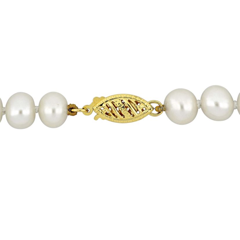 6-6.5mm Freshwater Cultured Pearl Necklace with 14K Yellow Gold Fisheye Clasp