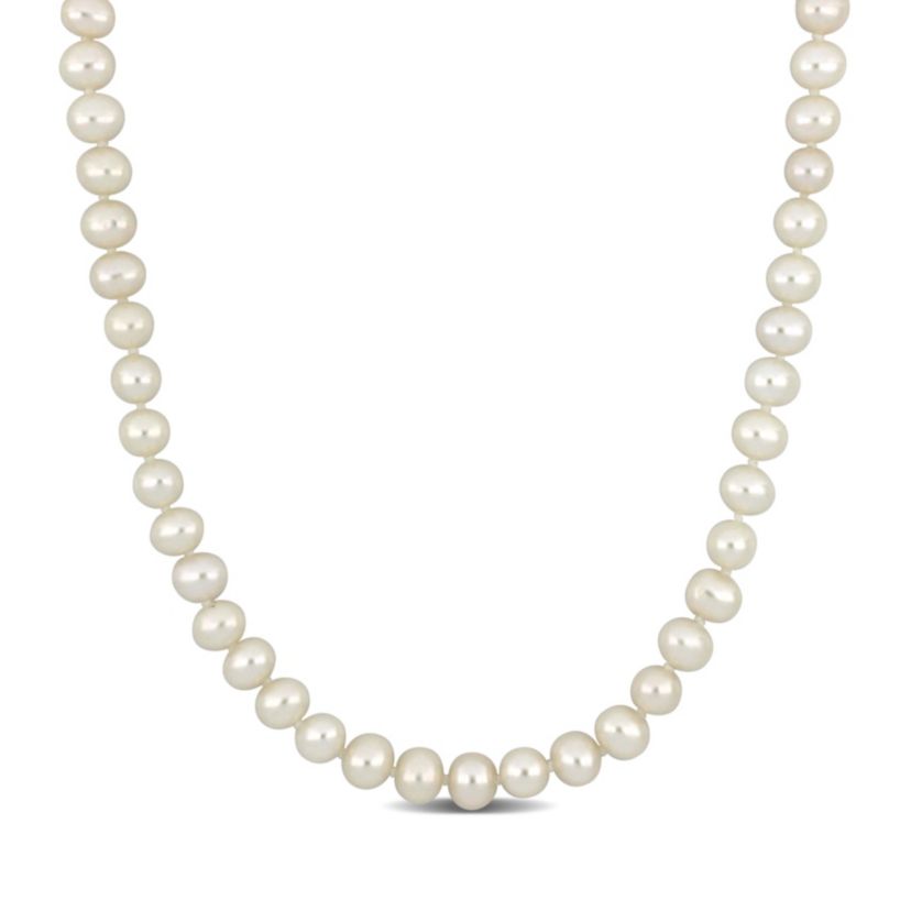 5-5.5mm Freshwater Cultured Pearl Necklace with 14K Yellow Gold Fisheye Clasp